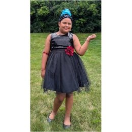 Black Sequin Party Dress With Mesh Flower