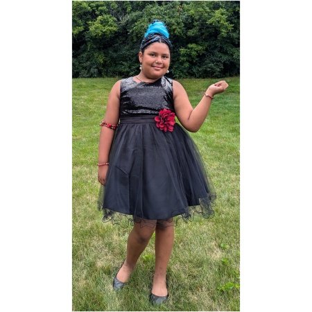 Black Sequin Party Dress With Mesh Flower